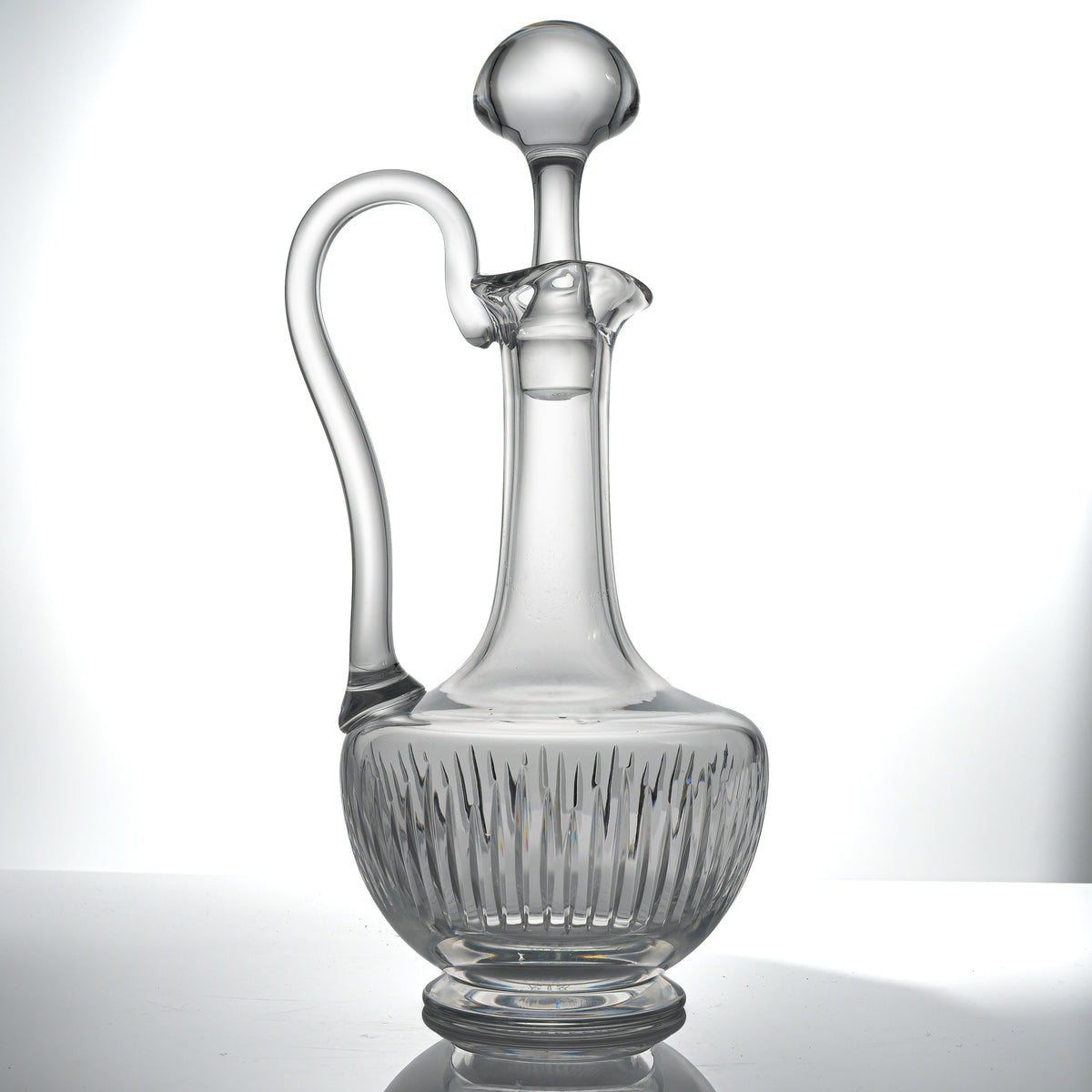 Baccarat Massena claret wine jug with stopper, full view with the handle on the left