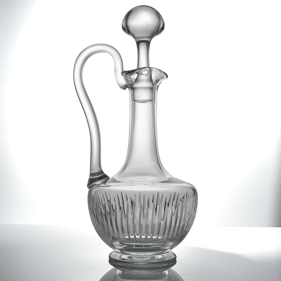 Baccarat Massena claret wine jug with stopper, full view with the handle on the left