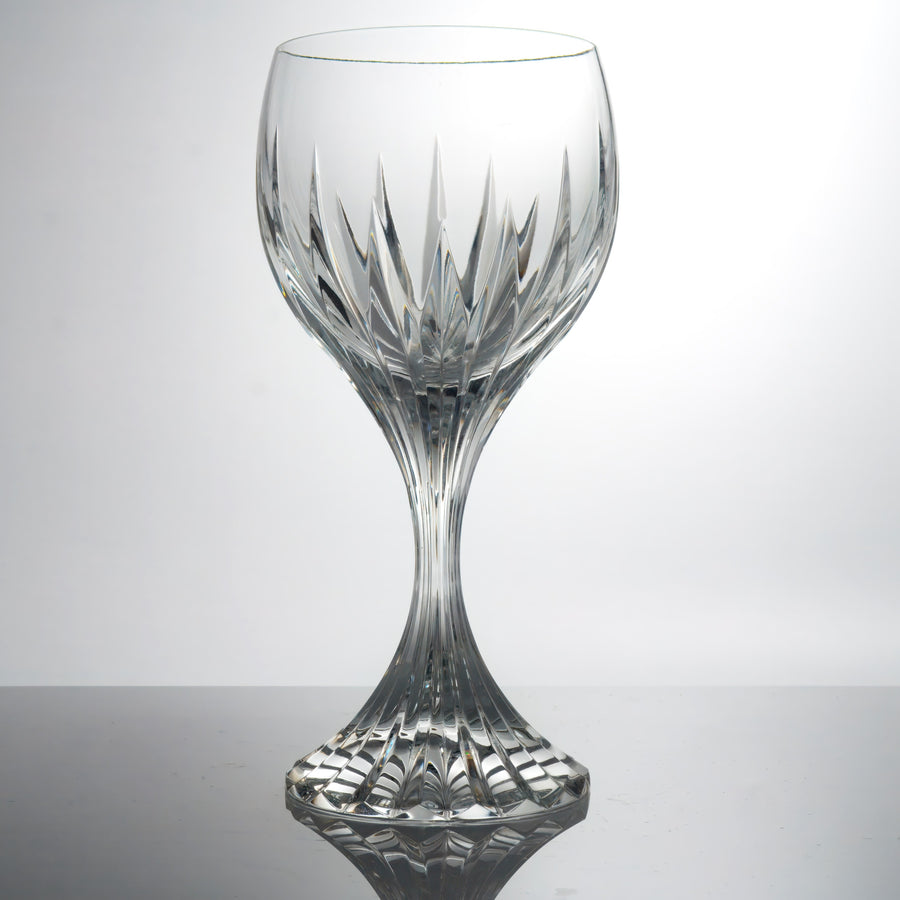 Front view of a Baccarat Massena wine glass in clear cut crystal