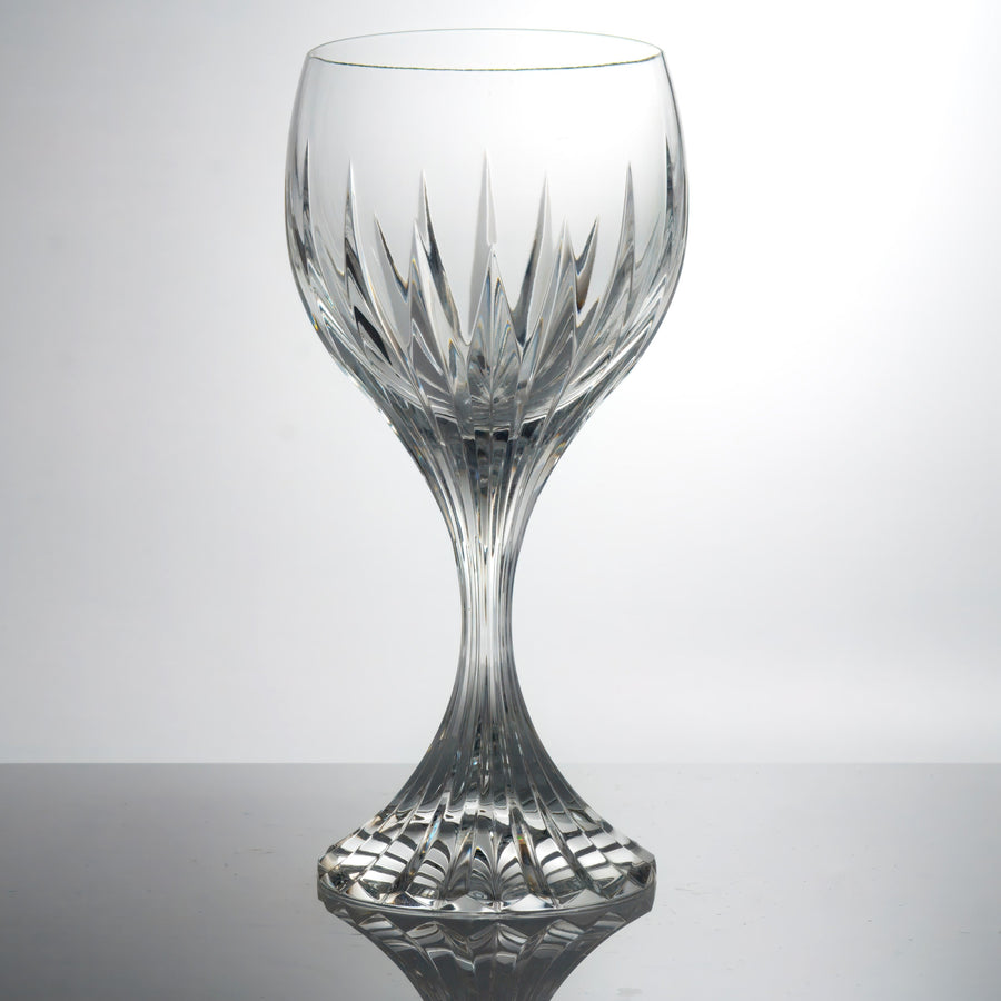Front view of a Baccarat Massena wine glass in clear cut crystal