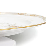Spode Chelsea Bird platter, side view of the gold rim edge and underside profile