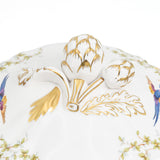 Spode Chelsea Bird large covered tureen close-up of the artichoke finial on the lid