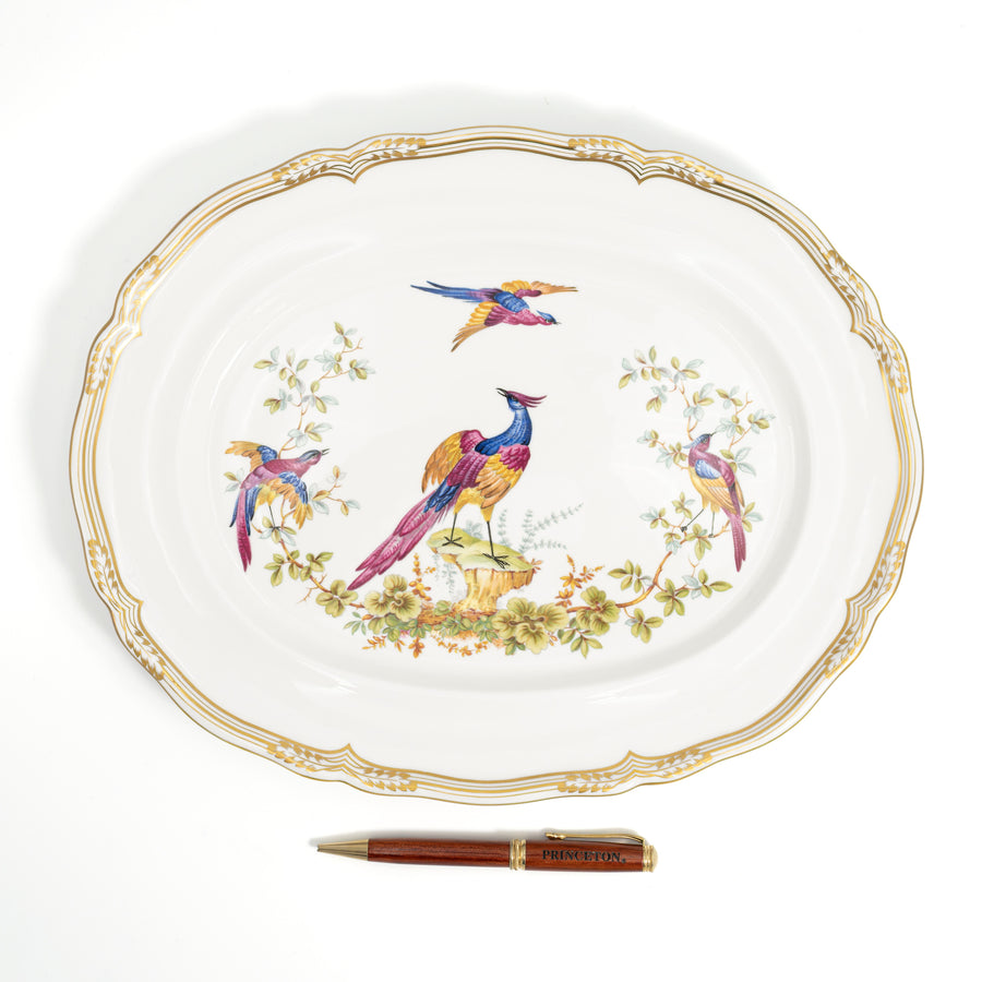 Spode Chelsea Bird oval serving platter with a pen laid below it for scale