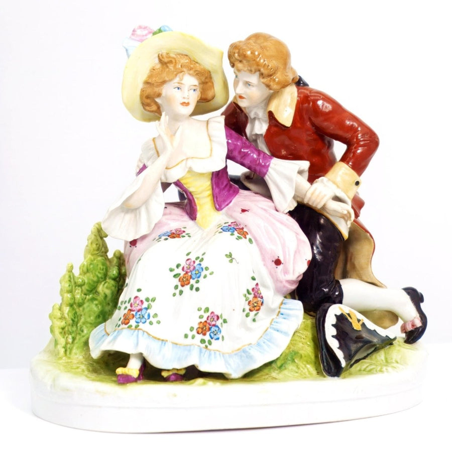 Aelteste Volkstedter Rococo German Porcelain Figurine For Victorian Decor | Aelteste Volkstedter KPM Couple Romantic Statue Coquette Gift Red and Pink Bridgerton - Porcelain Figurine ClassyTea