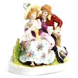Aelteste Volkstedter Rococo German Porcelain Figurine For Victorian Decor | Aelteste Volkstedter KPM Couple Romantic Statue Coquette Gift Red and Pink Bridgerton - Porcelain Figurine ClassyTea