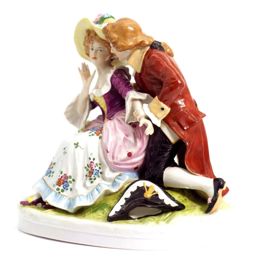 Aelteste Volkstedter Rococo German Porcelain Figurine For Victorian Decor | Aelteste Volkstedter KPM Couple Romantic Statue Coquette Gift Red and Pink Bridgerton - Porcelain Figurine ClassyTea