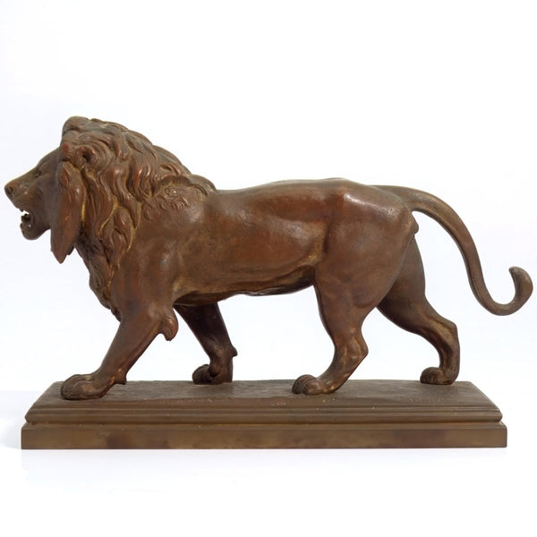 Antoine - Louis Barye 1920s Antique Bronze Lion Sculpture for Art Deco Office Decor Art Nouveau Console Table Decor Library Paperweight Bronze Lion Sculpture - Bronze Sculpture ClassyTea