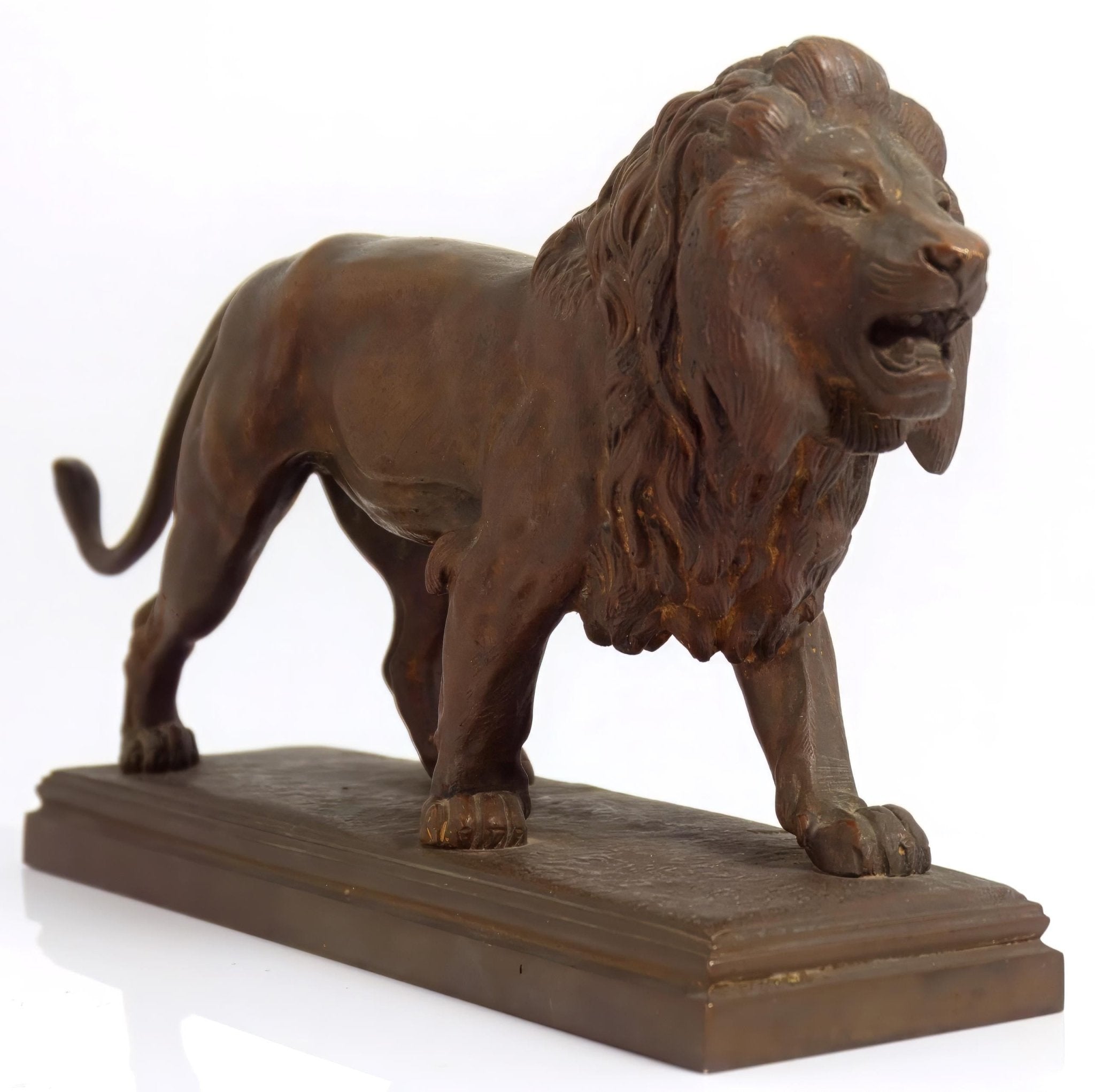 Antoine - Louis Barye 1920s Antique Bronze Lion Sculpture for Art Deco Office Decor Art Nouveau Console Table Decor Library Paperweight Bronze Lion Sculpture - Bronze Sculpture ClassyTea