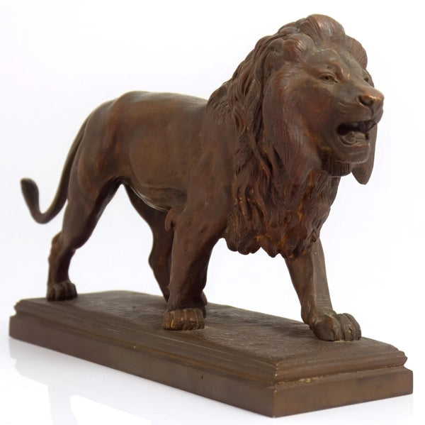 Antoine - Louis Barye 1920s Antique Bronze Lion Sculpture for Art Deco Office Decor Art Nouveau Console Table Decor Library Paperweight Bronze Lion Sculpture - Bronze Sculpture ClassyTea