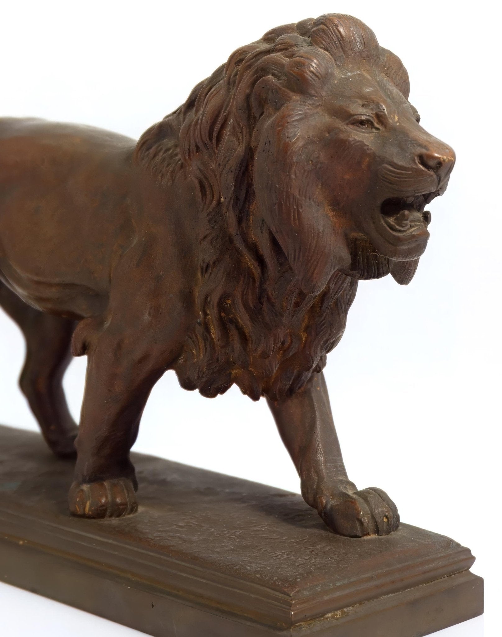 Antoine - Louis Barye 1920s Antique Bronze Lion Sculpture for Art Deco Office Decor Art Nouveau Console Table Decor Library Paperweight Bronze Lion Sculpture - Bronze Sculpture ClassyTea