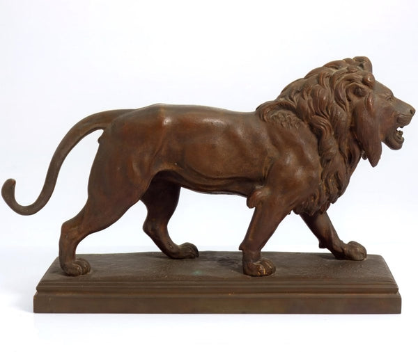 Antoine - Louis Barye 1920s Antique Bronze Lion Sculpture for Art Deco Office Decor Art Nouveau Console Table Decor Library Paperweight Bronze Lion Sculpture - Bronze Sculpture ClassyTea