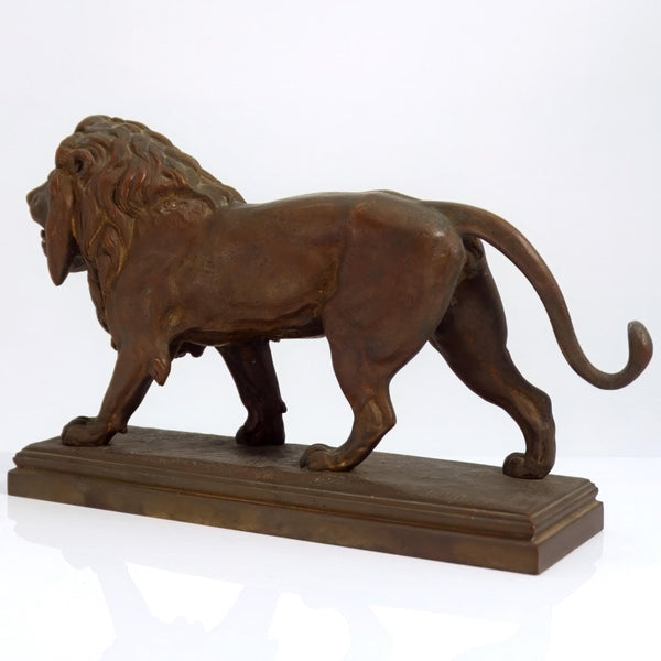 Antoine - Louis Barye 1920s Antique Bronze Lion Sculpture for Art Deco Office Decor Art Nouveau Console Table Decor Library Paperweight Bronze Lion Sculpture - Bronze Sculpture ClassyTea