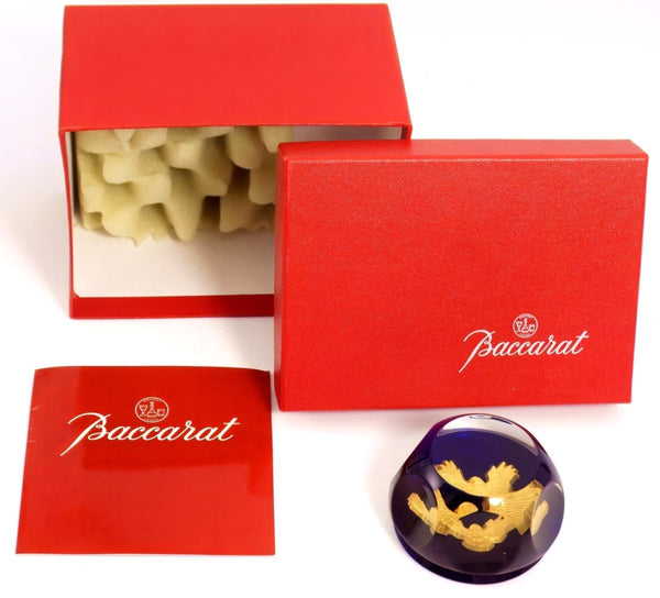 Baccarat Boxed Baccarat Golden Eagle Paperweight | American Express French Crystal Sulphide Patriotic Office Decor Gift for Husband Anniversary - Crystal Paperweight ClassyTea
