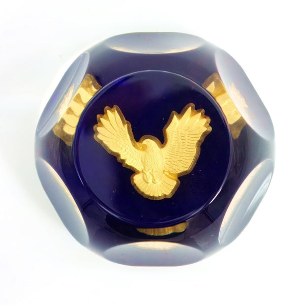 Baccarat Boxed Baccarat Golden Eagle Paperweight | American Express French Crystal Sulphide Patriotic Office Decor Gift for Husband Anniversary - Crystal Paperweight ClassyTea