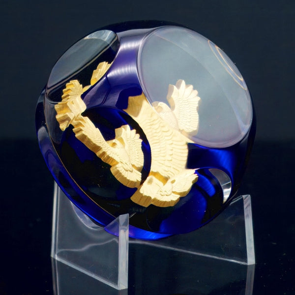 Baccarat Boxed Baccarat Golden Eagle Paperweight | American Express French Crystal Sulphide Patriotic Office Decor Gift for Husband Anniversary - Crystal Paperweight ClassyTea