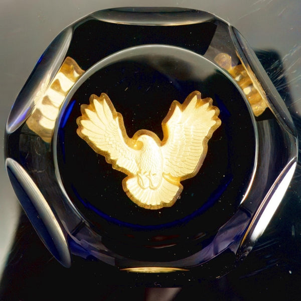Baccarat Boxed Baccarat Golden Eagle Paperweight | American Express French Crystal Sulphide Patriotic Office Decor Gift for Husband Anniversary - Crystal Paperweight ClassyTea