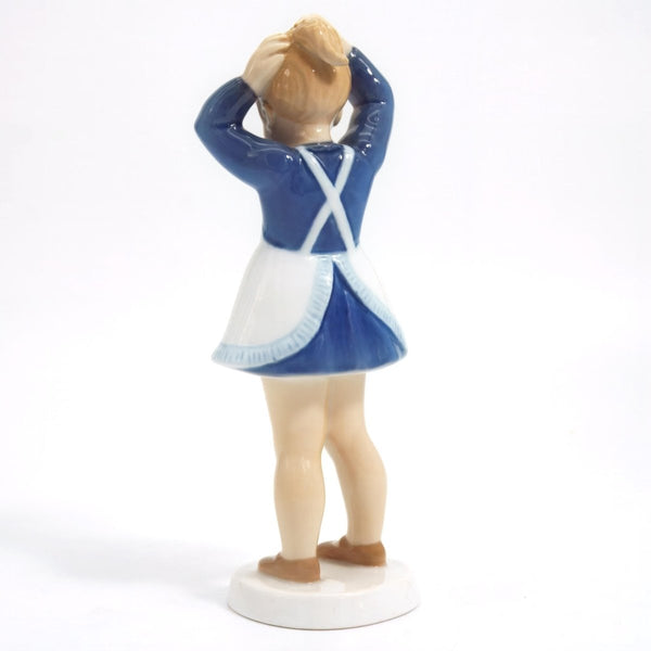 bing and grondahl 1960s Vintage Porcelain Figurine Bing & Grøndahl Anne Girl Doing Her Hair Figurine #2381 | Danish Statue Nursery Mussel Cobalt Scandi - Porcelain Figurine ClassyTea