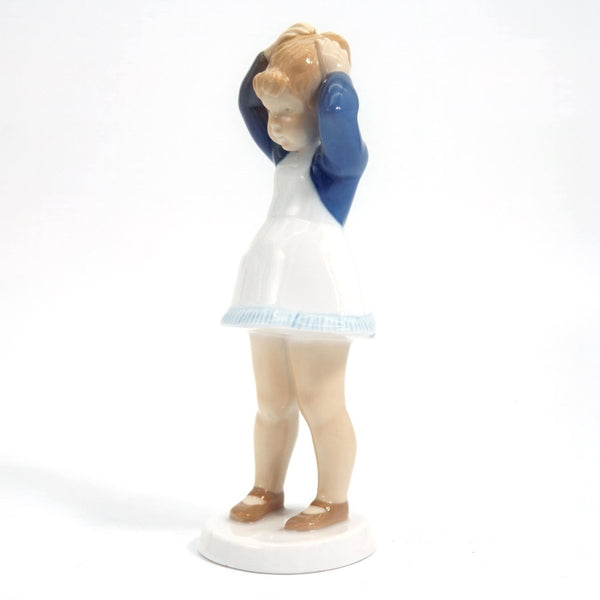 bing and grondahl 1960s Vintage Porcelain Figurine Bing & Grøndahl Anne Girl Doing Her Hair Figurine #2381 | Danish Statue Nursery Mussel Cobalt Scandi - Porcelain Figurine ClassyTea