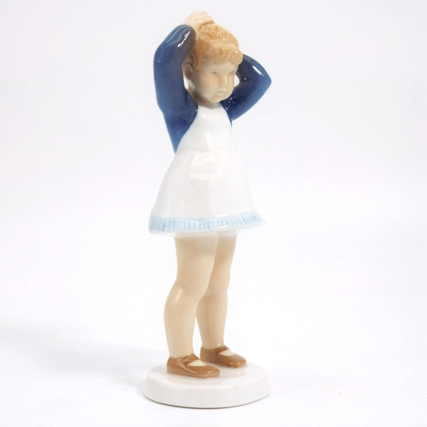 bing and grondahl 1960s Vintage Porcelain Figurine Bing & Grøndahl Anne Girl Doing Her Hair Figurine #2381 | Danish Statue Nursery Mussel Cobalt Scandi - Porcelain Figurine ClassyTea