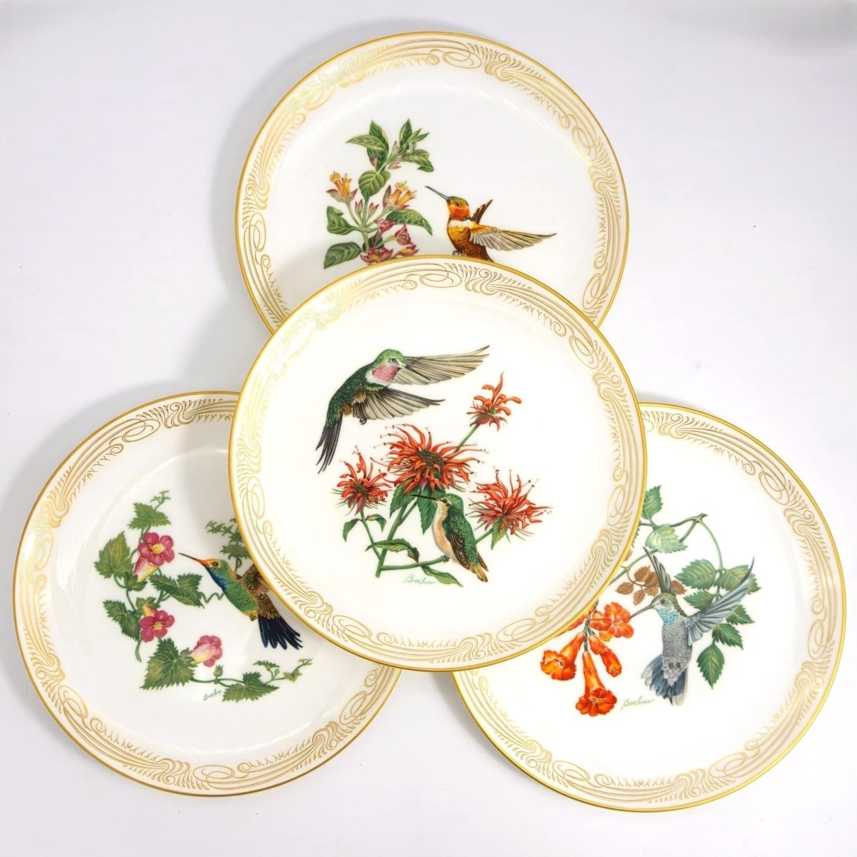 Boehm Complete Boehm Vintage Dinner Plate Set (8pc) | Hummingbird Collection Anniversary Gift for Bird Lover Gift For Spring Garden Party Lunch - Decorative Plates ClassyTea