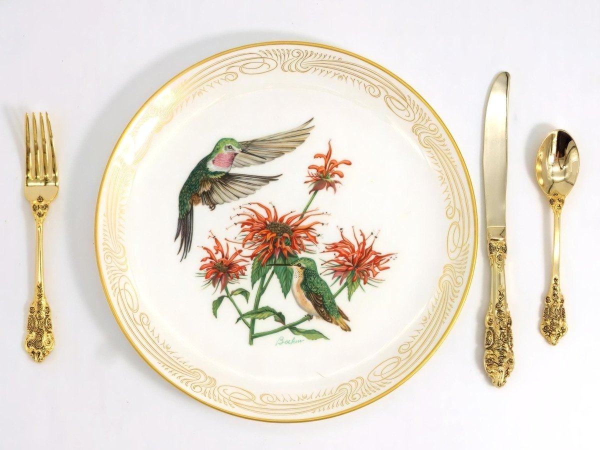 Boehm Complete Boehm Vintage Dinner Plate Set (8pc) | Hummingbird Collection Anniversary Gift for Bird Lover Gift For Spring Garden Party Lunch - Decorative Plates ClassyTea