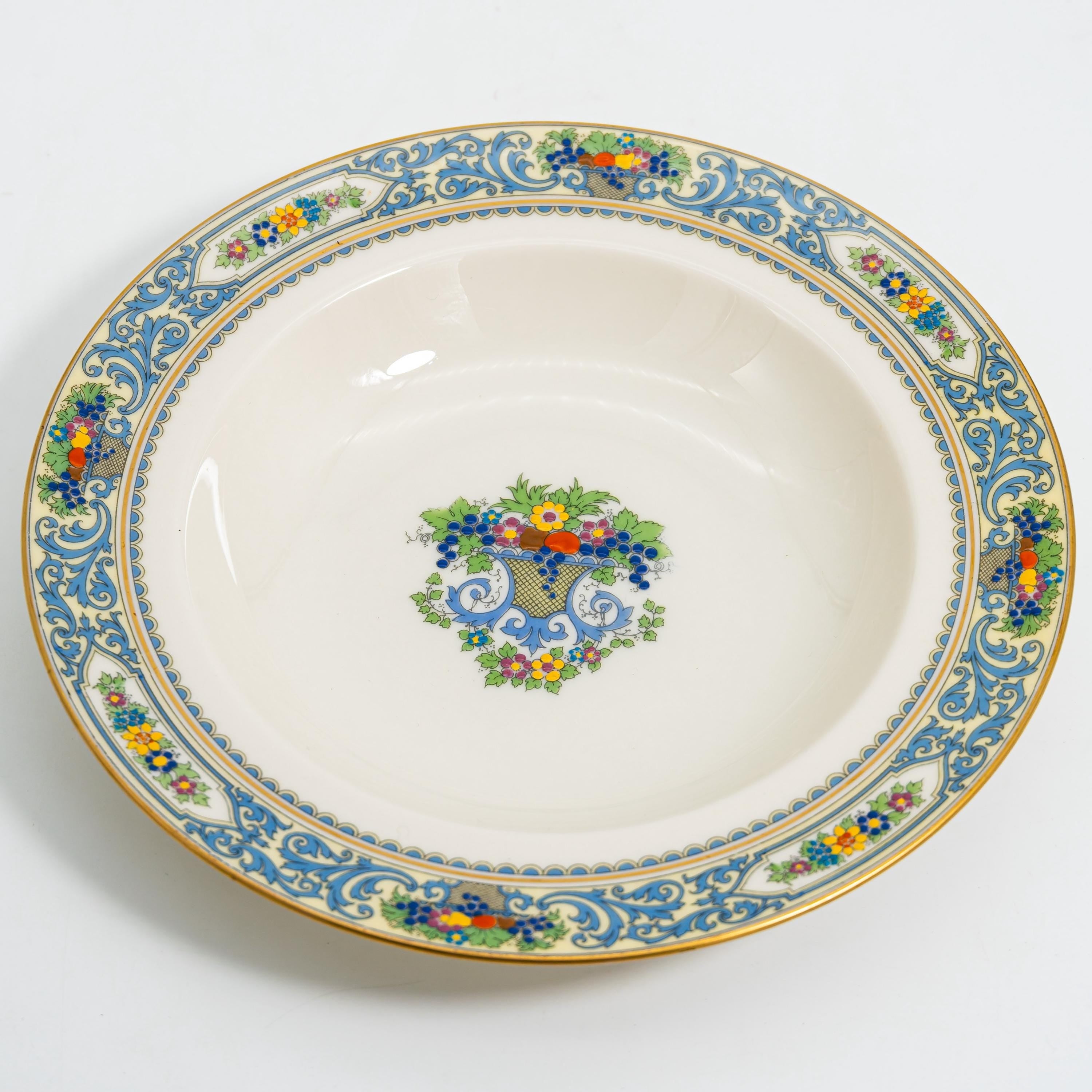 ClassyTea 1920s Lenox Autumn Rimmed Soup Bowls (Set of 4) | Made in America | Presidential Bone China (c. 1920s) | 8.5" - ClassyTea