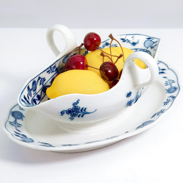 ClassyTea 1930s Meissen Blue Onion Gravy Boat (10.5" x 7") | Authentic German Porcelain Sauce Server - ClassyTea