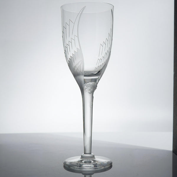 ClassyTea 1940s Lalique Ange Champagne Flute Set of 7 | 8.25"H | Smiling Angel Crystal Stemware (1948 - 2020) - ClassyTea