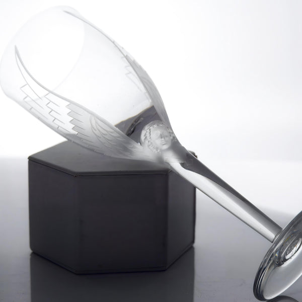 ClassyTea 1940s Lalique Ange Champagne Flute Set of 7 | 8.25"H | Smiling Angel Crystal Stemware (1948 - 2020) - ClassyTea