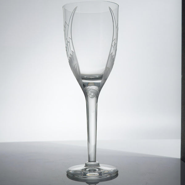 ClassyTea 1940s Lalique Ange Champagne Flute Set of 7 | 8.25"H | Smiling Angel Crystal Stemware (1948 - 2020) - ClassyTea