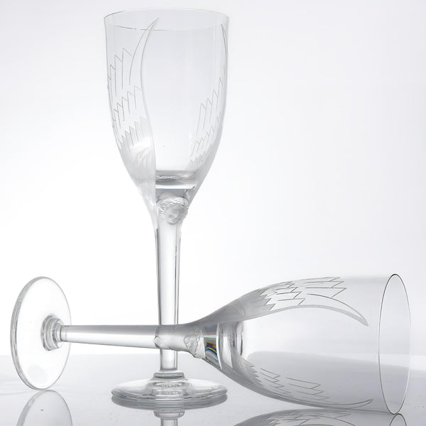 ClassyTea 1940s Lalique Ange Champagne Flute Set of 7 | 8.25"H | Smiling Angel Crystal Stemware (1948 - 2020) - ClassyTea