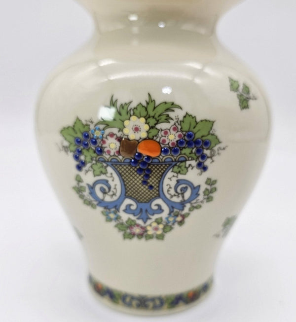 ClassyTea Lenox Autumn (Gold Back - Stamp) Presidential Collection | 4' and 5" Vase Set | Fine China | Blue Scrolls, Fruit and Gold Trim | Luxury Gift. - ClassyTea