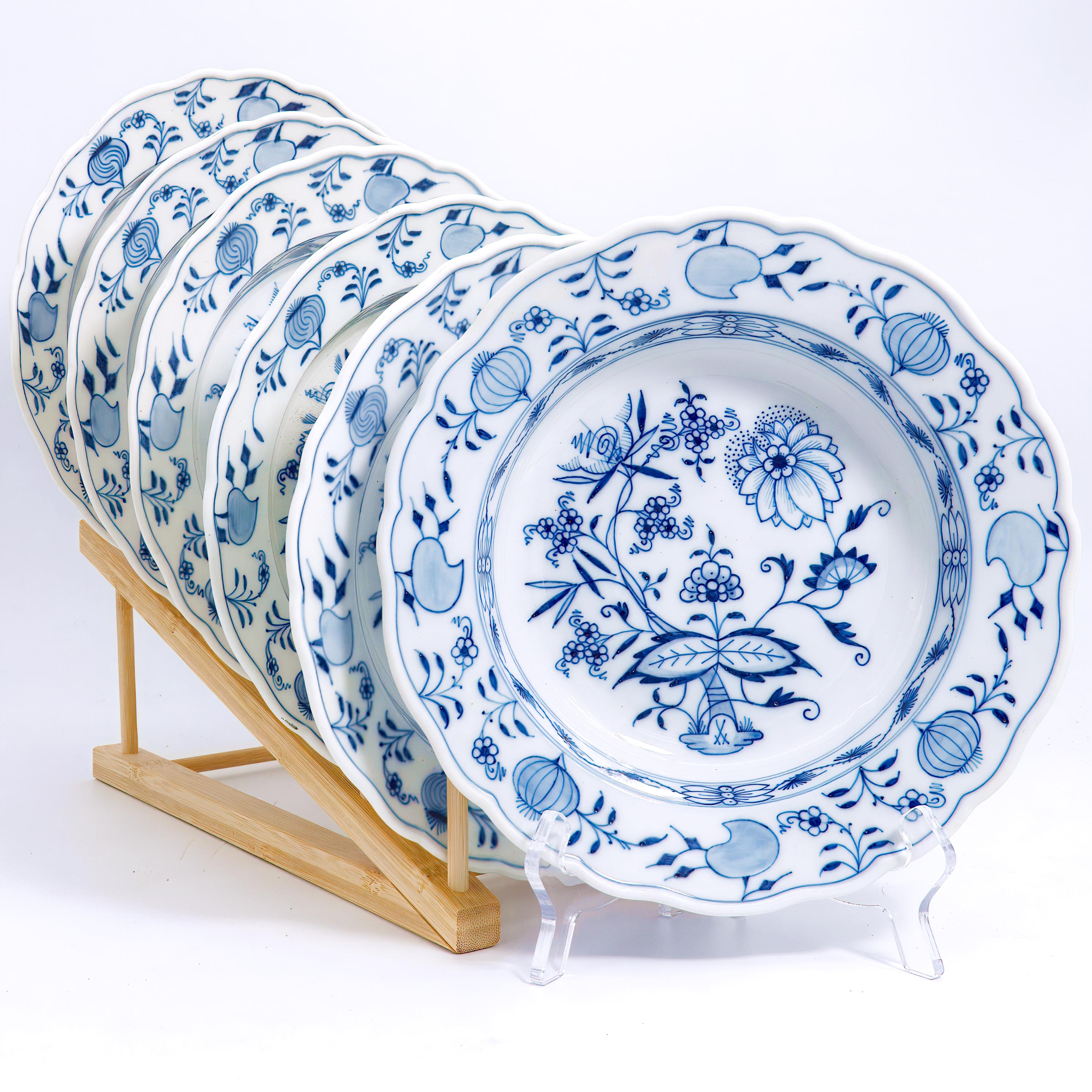 ClassyTea Meissen Blue Onion Rimmed Soup Bowls - Set of 6 | Authentic German Porcelain (9.5") - ClassyTea