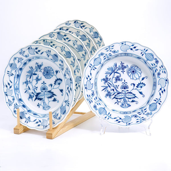 ClassyTea Meissen Blue Onion Rimmed Soup Bowls - Set of 6 | Authentic German Porcelain (9.5") - ClassyTea