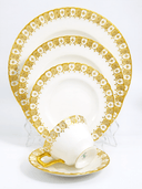 ClassyTea Royal Crown Derby Heraldic Gold 40 - Piece Dinnerware Set, Service for 8, Vintage Fine Bone China, Made in England, Discontinued - ClassyTea
