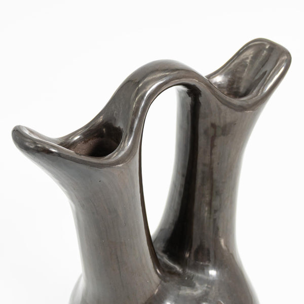 ClassyTea Signed Santa Clara Blackware Wedding Vase (Nicolasa Naranjo) - Deep - Carved Bear Paw Design (10" x 7.5") - ClassyTea