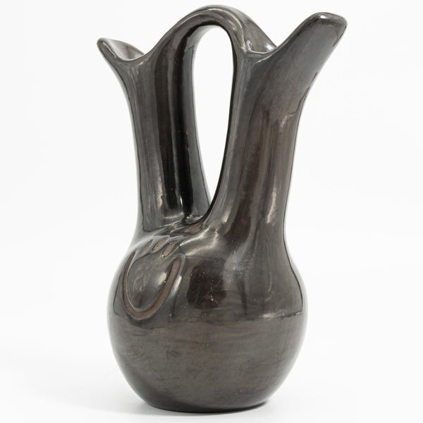 ClassyTea Signed Santa Clara Blackware Wedding Vase (Nicolasa Naranjo) - Deep - Carved Bear Paw Design (10" x 7.5") - ClassyTea
