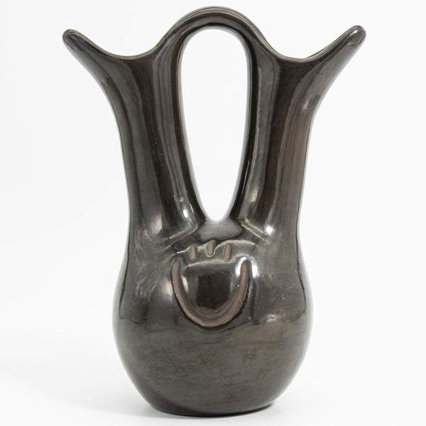 ClassyTea Signed Santa Clara Blackware Wedding Vase (Nicolasa Naranjo) - Deep - Carved Bear Paw Design (10" x 7.5") - ClassyTea