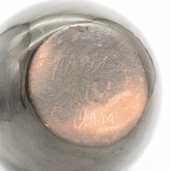 ClassyTea Signed Santa Clara Blackware Wedding Vase (Nicolasa Naranjo) - Deep - Carved Bear Paw Design (10" x 7.5") - ClassyTea