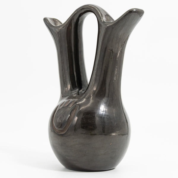 ClassyTea Signed Santa Clara Blackware Wedding Vase (Nicolasa Naranjo) - Deep - Carved Bear Paw Design (10" x 7.5") - ClassyTea