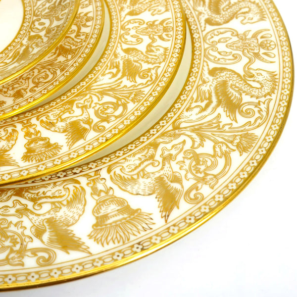 ClassyTea Wedgwood Florentine Gold Dessert Plates 7" (Set of 4) | English Bone China (W4219) c. 1961 - 1986 (7") - ClassyTea