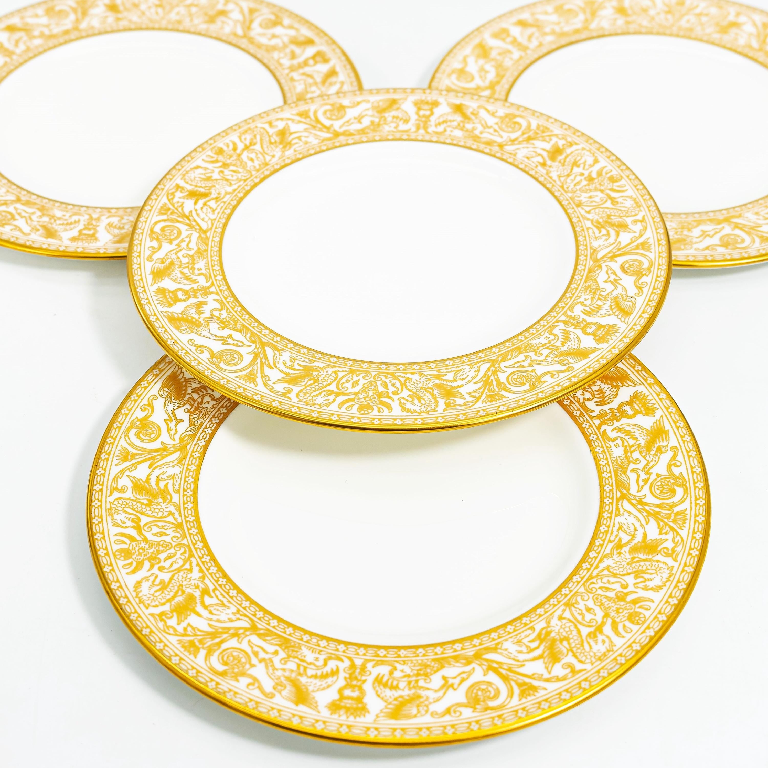ClassyTea Wedgwood Florentine Gold Dessert Plates 7" (Set of 4) | English Bone China (W4219) c. 1961 - 1986 (7") - ClassyTea