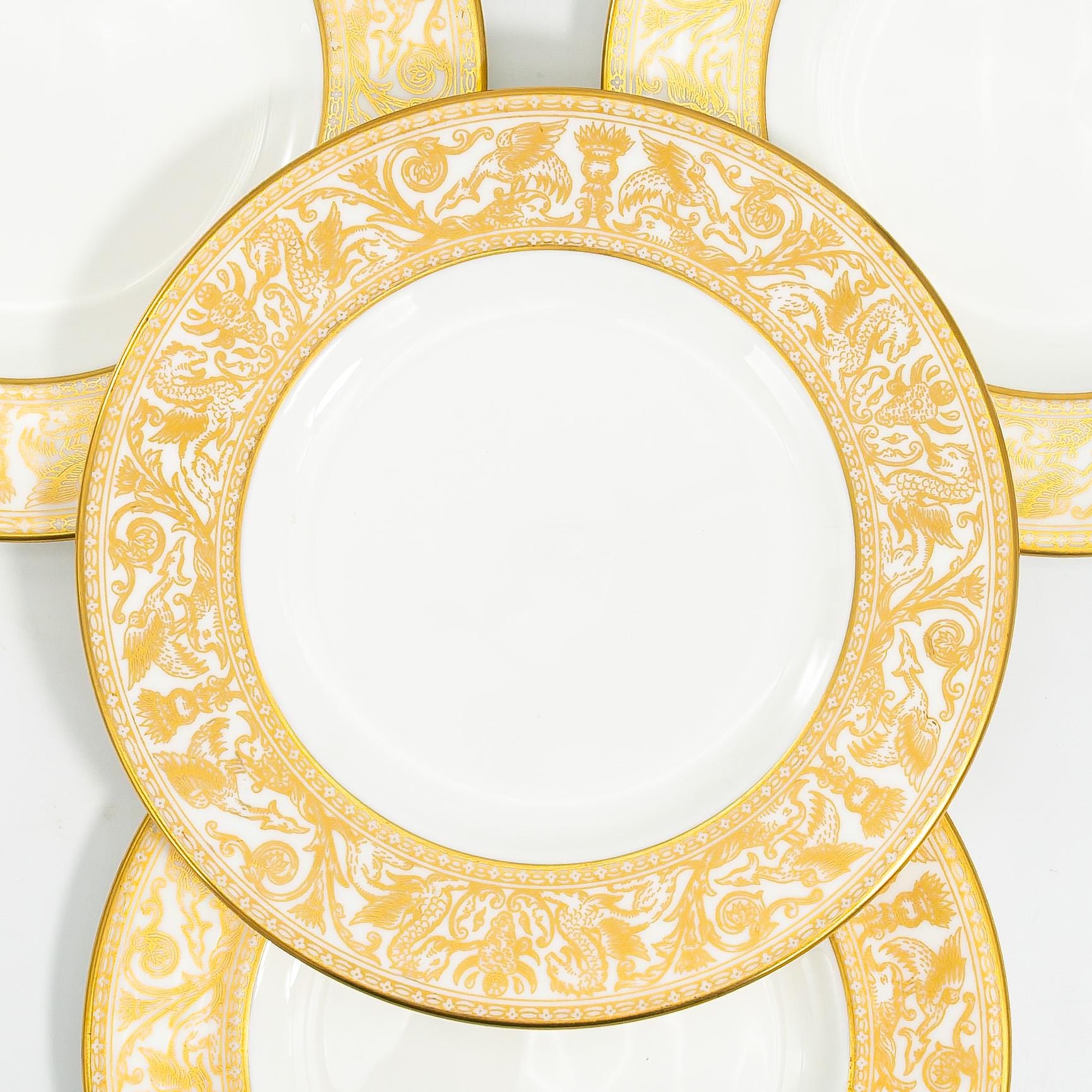ClassyTea Wedgwood Florentine Gold Dessert Plates 7" (Set of 6) | English Bone China (W4219) c. 1961 - 1986 (7") - ClassyTea