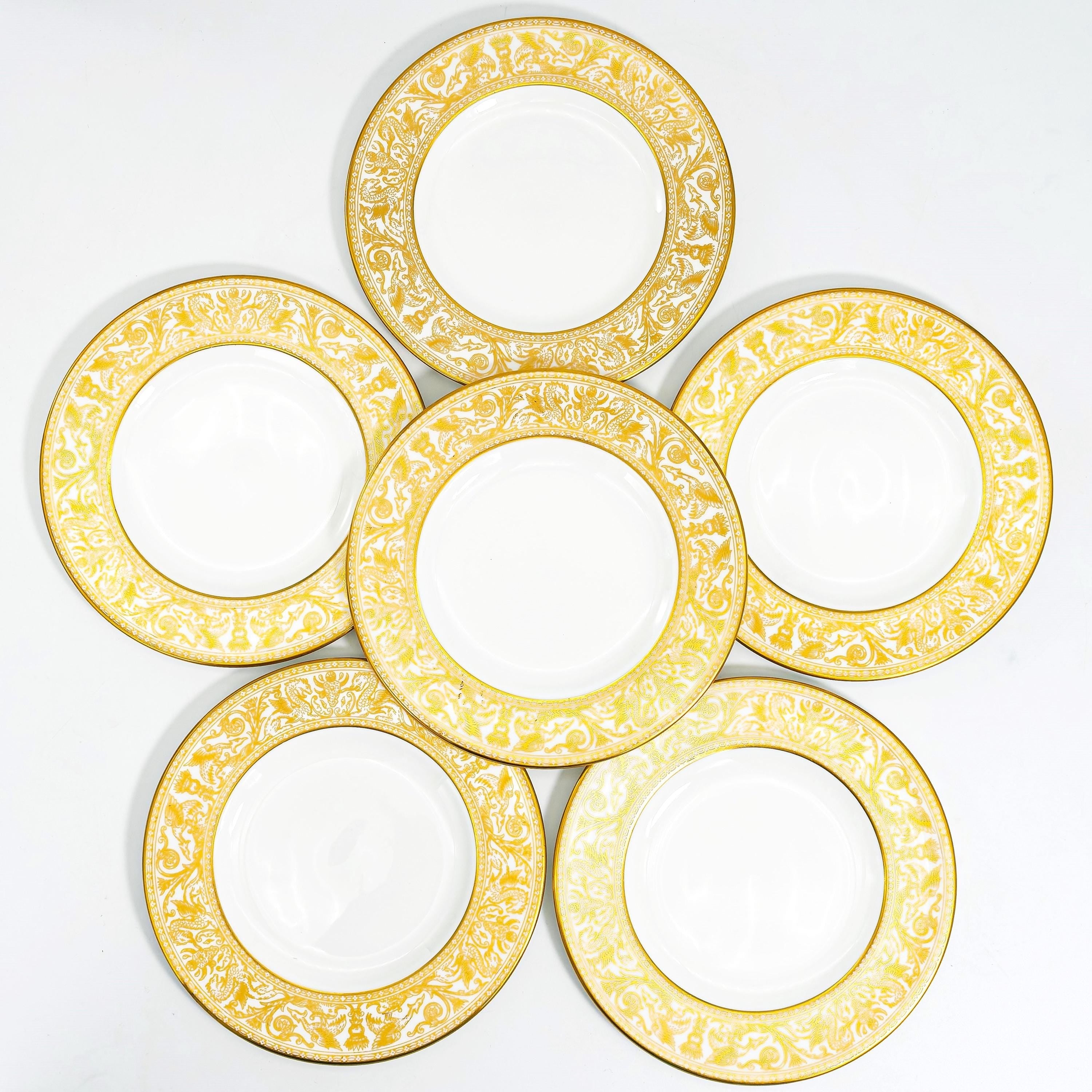 ClassyTea Wedgwood Florentine Gold Dessert Plates 7" (Set of 6) | English Bone China (W4219) c. 1961 - 1986 (7") - ClassyTea