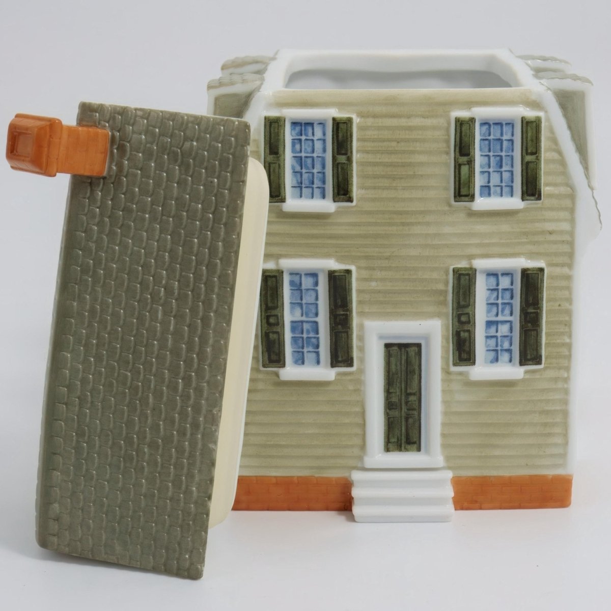 Colonial Williamsburg Vintage Tiny House Cookie Jar | Colonial Williamsburg Holts Storehouse Sage Green Cookie Jar for Farmhouse Decor Cottagecore Kitchen Storage - Porcelain Cookie Jar ClassyTea