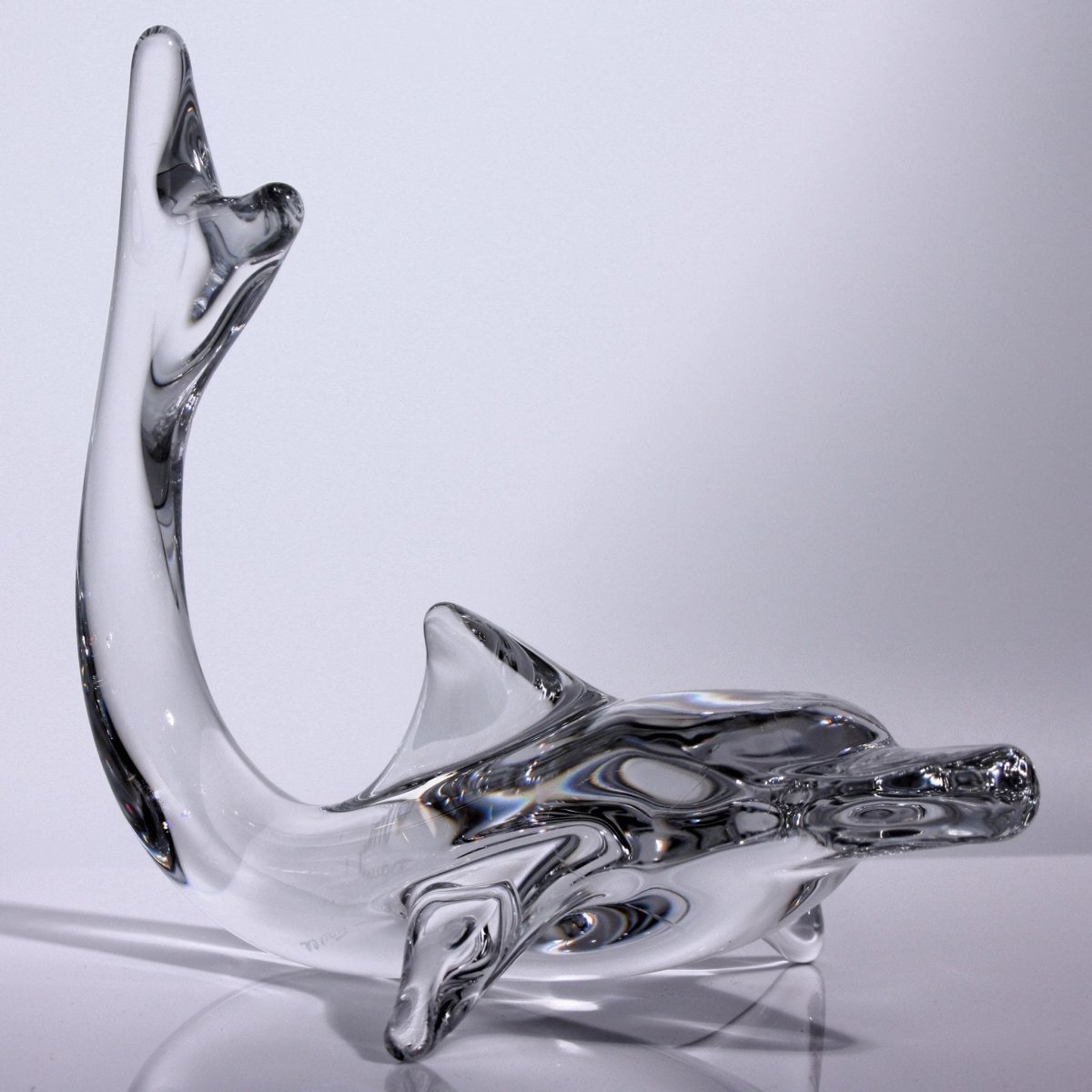 Daum Daum Glass Dolphin Figurine - Vintage Unique Shelf Coastal Beach House Decor French Crystal Gift For Nursery Baptism Marine Ocean Statue - Glass Sculpture ClassyTea