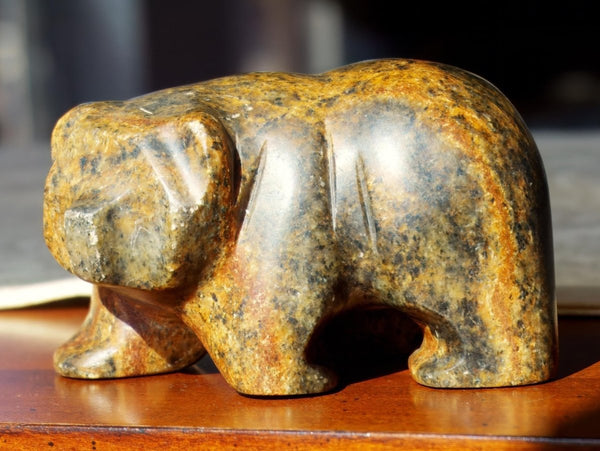 Earl Paniptchuk Indigenous Bear Statue | Inuit Bear Art Signed Paniptchuk Soapstone Bear Sculpture Unique Shelf Decor Paperweight Gift Native Art Desk Decor - Soapstone Sculpture ClassyTea