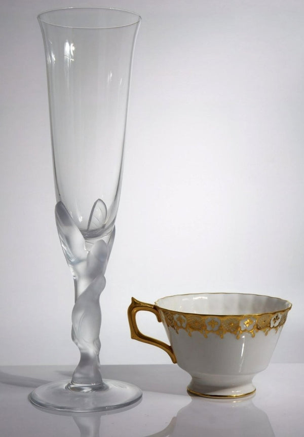 Faberge French Champagne Flutes Set of 2 | Lalique Styled Vintage Champagne Glass for Wedding Anniversary gift for wife Wedding Toasting Flutes - Champagne Flute ClassyTea