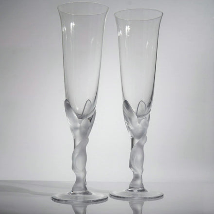 Faberge Kissing Doves Champagne Flutes (9.5"), Pair | Vintage Crystal