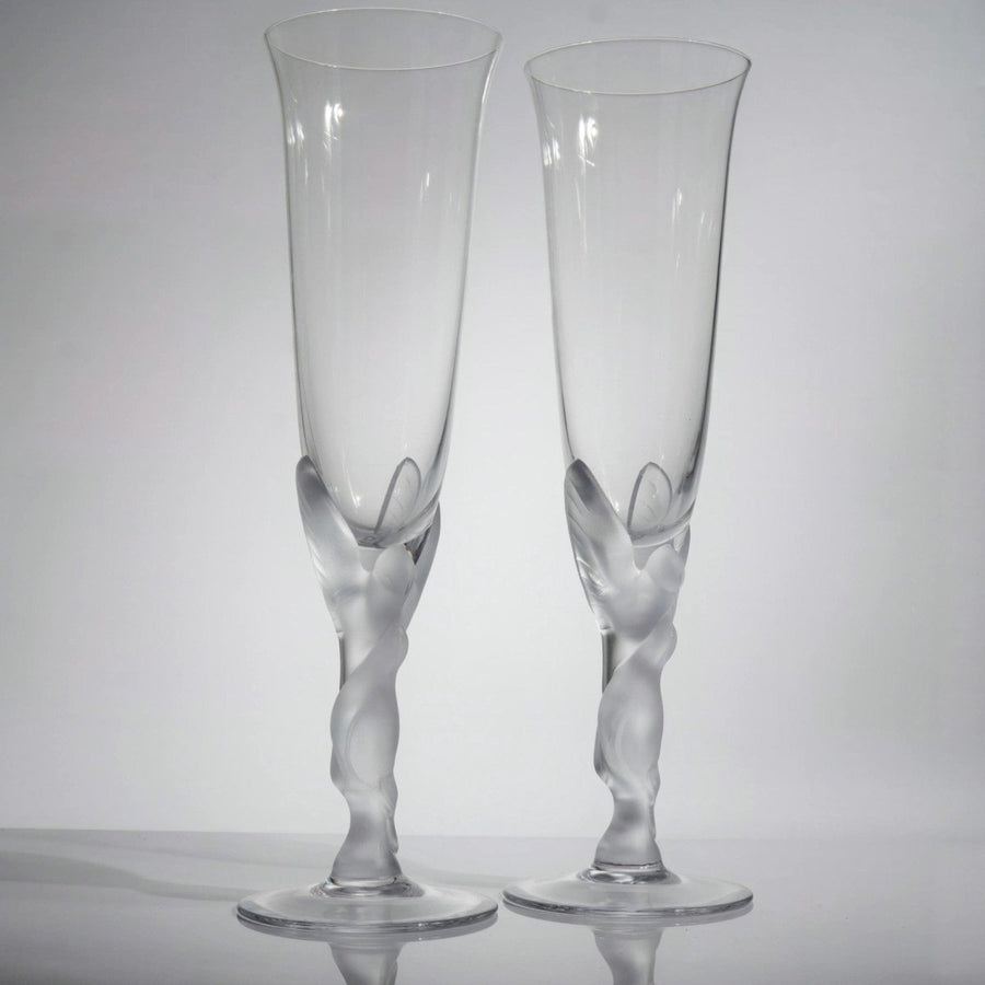 Faberge Kissing Doves Champagne Flutes (9.5"), Pair | Vintage Crystal